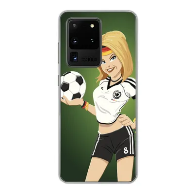Produktbild von MuchoWow® Handyhülle Schutzhülle Hülle für Samsung Galaxy S20 Ultra Illustration eines Mädchens mit deutscher Kleidung und einem Fußball - Mädchen - Kinder Silikon Softcase Handy Hülle - Karteninhaber