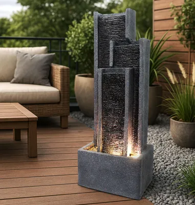 Produktbild von Gartenbrunnen BK903 Wasserwand 99 cm Standbrunnen Springbrunnen mit Beleuchtung Wasserfall Gartendeko