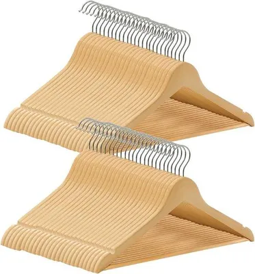 Immagine prodotto di Set di appendiabiti in legno da 50 pezzi - A tutta parete con piedini antiscivolo e ganci girevoli a 360°
