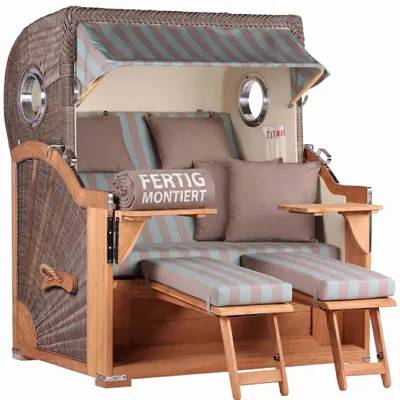 Produktbild von Strandkorb Baltikum Teak PE Grey 2,5 Sitzer Volllieger mit Bullaugen