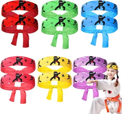 Image de Lot de 12 bandeaux de ninja, 6 couleurs différentes, pour fêtes d'anniversaire pour enfants