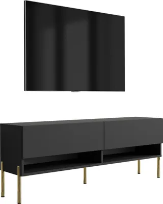 Produktbild von TV-Lowboard 140 cm Mattschwarz, gerade goldene Beine, 140 × 32 × 52 cm