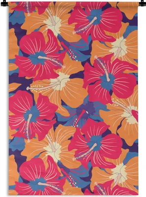 Produktbild von MuchoWow® Wandteppich Wandbehang Sommer - Blumen - Hawaii - Muster 90x135 cm Tapisserie Dekoration Wandtuch - Baumwolle - Wandskulptur