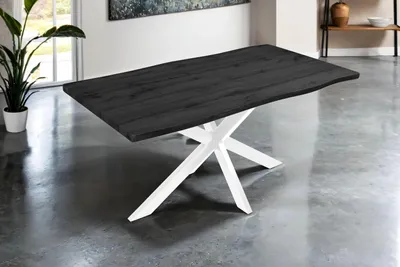 Produktbild von Esstisch 160x85 cm Baumkante Holz Grau-Optik Spider-Gestell Metall weiß JOSY