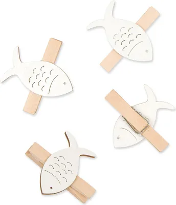 Produktbild von 6 Holzklammern mit Fisch weiß
