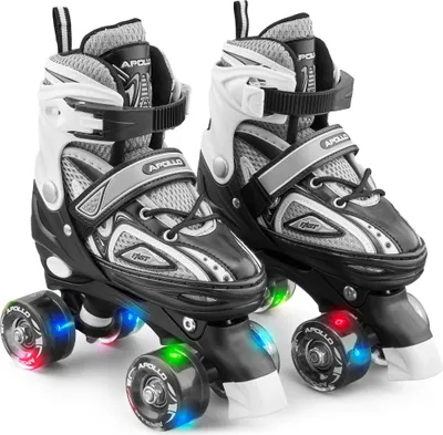Produktbild von Apollo Super Quad X Pro | verstellbare Rollschuhe für Kinder | komfortable, größenverstellbare LED Roller Skates | Rollschuhe für Mädchen und Jungen | Größen 31 - 42 Größe M (35-38) - schwarz