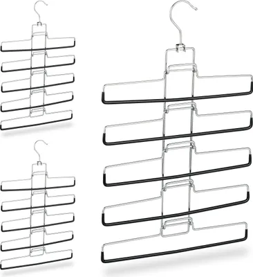 Produktbild von Relaxdays Mehrfachhosenbügel, 3er Set, 15 Hosen, platzsparend, rutschfest, entnehmbare Bügel, HBT: 52x33,5x2 cm, silber