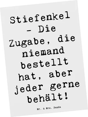 Produktbild von Mr. & Mrs. Panda Postkarte Spruch Stiefenkel Freude - Weiß - Geschenk, Handarbeit, Überraschung, handgemacht, Familienzusammenhalt, Postkarten, Grußkarte, Großeltern