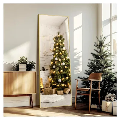 Produktbild von Rechteckiger Ganzkörperspiegel, 161 x 52 cm Standspiegel mit goldenem Aluminiumrahmen für Schlafzimmer, Eingangsbereich, Flur und Heimdekoration