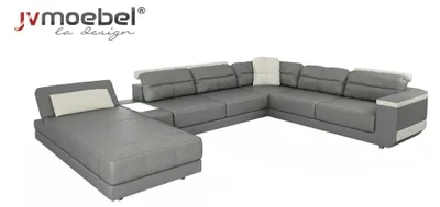 Produktbild von Wohnlandschaft Ecksofa Couch Grau Leder Polster Sitz Ecke Sofa U Form Sofas Neu