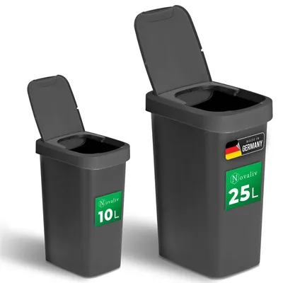 Obrázok produktu pre Novaliv sada odpadkových košov 10L + 25L, odpadkový kôš s vekom 2v1, výklopné veko a otočné veko, protizápachový odpadkový kôš do kúpeľne kuchyne domácnosti kancelárie, odpadkový kôš plastové odpadkové koše