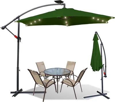 Obrázek produktu pro Jiubiaz 3m slunečník UV40+ Camping Pendulum Umbrella Pavilion LED Solar Garden Umbrella - Green