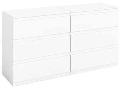 Image de Commode blanche, ensemble de 2, largeur 70 cm, avec 3 tiroirs, dimensions : 70 x 40 x 75 cm