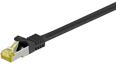 Produktbild von RJ-45 Patchkabel Cat 6.a S/FTP (PIMF), mit Cat.7 Rohkabel (schwarz, 1,5 Meter, 500 MHz)