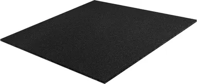 A black fitness mat is shown from a slightly elevated angle against a white background.