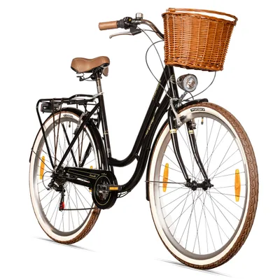 Produktbild von Bergsteiger Marseille 26 Zoll 28 Zoll Damenfahrrad, ab 150 cm, Korb aus Rattan, Fahrrad-Licht, Damen-Citybike, Damenrad im Retro-Design, 6 Gang Shimano Tourney Schaltung