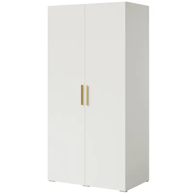 Kleiderschrank, Drehtürenschrank Weiß mit Ablageflächen und Kleiderstangen Breite 100 cm