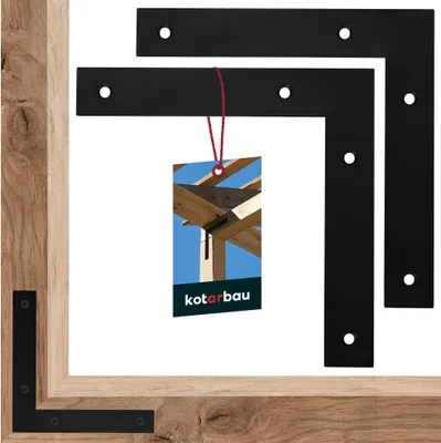 Obrázek produktu pro KOTARBAU® Sada 2 plochých úhelníků 150x150x24 mm Plochý úhelník černý ve tvaru písmene L z práškově lakované oceli Rohový úhelník dřevěný Úhelník těžký Úhelník Úhelníková spojka Úhelníková deska Montážní úhelník Nábytkový úhelník