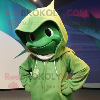Obrázek produktu pro Postava REDBROKOLY maskota zeleného Manta Ray oblečená s mikinou a barety
