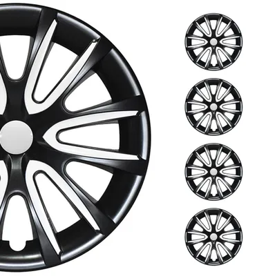 Productafbeelding van 4 wielkappen, 15 inch, zwart en wit