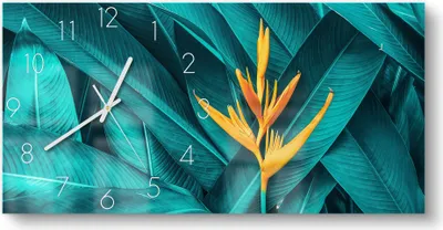 Produktbild von DEQORI Glasuhr 60x30 cm Zahlen 'Exotische Tropenblüte' Wanduhr Glas Uhr Design leise