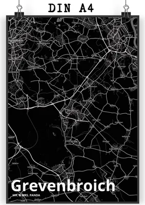 Produktbild von Mr. & Mrs. Panda Bild Grevenbroich DIN A4 - Geschenk, Posterdruck, drucke, Stadt, kunstdruck poster, Dorf Karte Landkarte Map Stadtplan, Wandbild, wanddeko