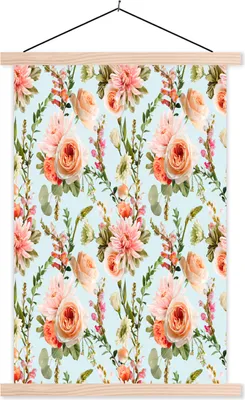 Produktbild von MuchoWow® Textilposter Blumen - Rosen - Rosa 120x180 cm mit holzfarbenen Rahmen - Textil-Plakat