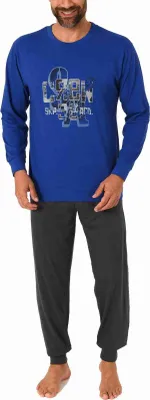 Produktbild von Herren Schlafanzug Pyjama langarm mit Bündchen und edlen Frontprint - 212 101 10 905 ; blau , 50