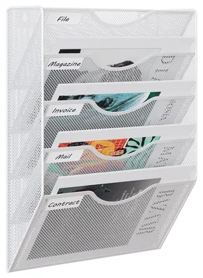 Produktbild von Zeitschriftenhalter für Wandmontage - 5 Fächer - Aus robustem Metall - Schreibtischorganizer - Elegantes Gitterdesign - Ideal für Papier und Dokumente - Wandorganizer