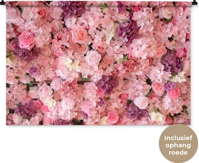 Produktbild von MuchoWow® Wandteppich Wandbehang Blumen - Rosa - Rosen 150x100 cm Tapisserie Dekoration Wandtuch - Waschbar - Tapisserien - Wand-Decke
