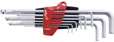 Produktbild von Wiha Stiftschlüssel Set mit ProStar Halter (07185) 9tlg. | Innensechskant Satz mit Kugelkopf | Innensechskantschlüssel 1,5/ 2/ 2,5/ 3/ 4/ 5/ 6/ 8/ 10