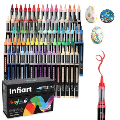 Immagine prodotto di Set di pennarelli acrilici con 80 colori, punta a pennello, controllo automatico dell'inchiostro, asciugatura rapida, ideali per decorare vetro, pietra, legno e altri materiali