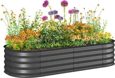 Produktbild von Hochbeet Outdoor - Pflanzkasten aus verzinktem Stahl - Offener Boden - Sicherheitskanten - Einfache Montage - 150×62×30 cm - Dunkelgrau