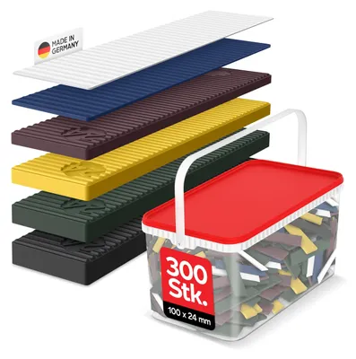 A product shot showing stacked glazing blocks of various colors and a container filled with smaller pieces of the same material.