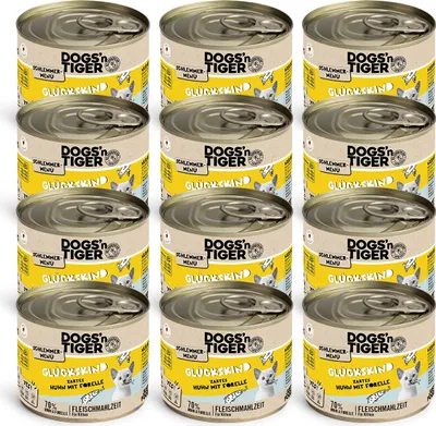 Obrázok produktu pre Dogs'n Tiger Junior, mačiatko, vlhké krmivo, krmivo pre mačky, bez obilnín, šťastné dieťa, kura a pstruh, 12x200g