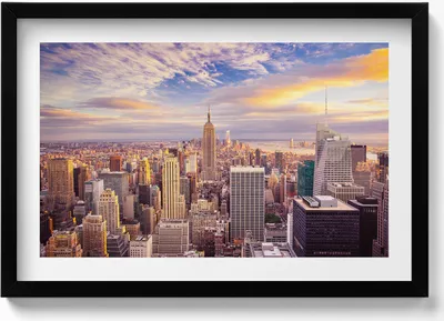 Produktbild von Sonnenuntergang in New York– Wandbild mit Rahmen – Gerahmtes Bild  – Wanddekoration – 60x40 cm –  Schwarz Rahmen