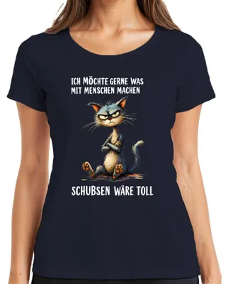 Produktbild von Ich möchte was mit Menschen machen Schubsen Statement Sarkasmus Damen T-Shirt, Navy, XL