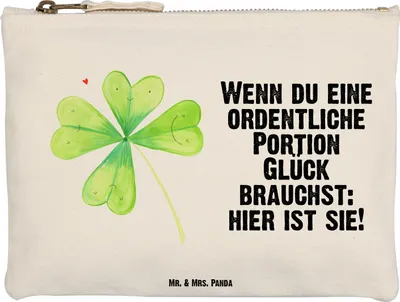 Produktbild von Mr. & Mrs. Panda Etui Blume Kleeblatt Größe M - Weiß - Geschenk, Kosmetiktasche, Garten, Waschbeutel, Pouch, Motivation, Kulturbeutel, Glücksbringer, Kulturtasche, Glück