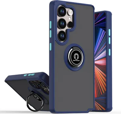 Immagine prodotto di Custodia per Samsung Galaxy S25 Custodia in TPU traslucido ultra opaco con supporto ad anello e supporto Blu scuro