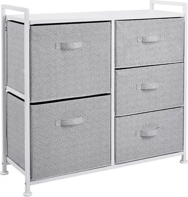 Productafbeelding van Stoffen ladekast met 5 laden - Organizer voor kast en slaapkamer - Stalen frame - Wit