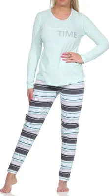 Produktbild von Normann Damen langarm Schlafanzug Pyjama in wunderschöner Streifenoptik ; mint , 48-50