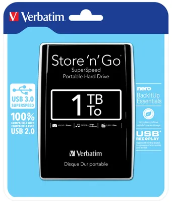 Immagine prodotto di Disco rigido esterno Verbatim Store 'n' Go da 2,5" e 1 TB, USB 3.0