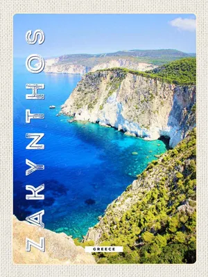 Produktbild von vianmo Holzschild 40x30 cm Zakynthos Greece Griechenland Meer Bildmotiv Reisemotiv Europa