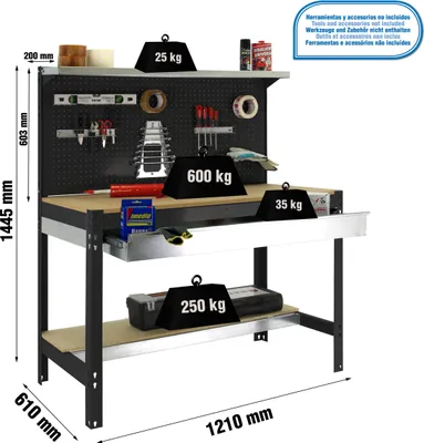 Immagine prodotto di Simonrack Banco da lavoro SIMONWORK BT3 BOX anthrazit 1 Schublade 121,0 x 61,0 x 144,5 cm