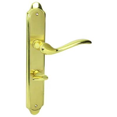 Produktbild von DOMINO Türgriff 78 Drückergarnitur WC - Badezimmer Set | Links & Rechts Türbeschlag für WC/Badezimmertüren | L-Form | Türbeschläge aus Messing |Gold Türdrückergarnitur| TULUZA M1/M2