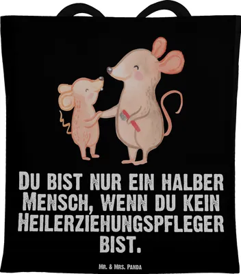 Produktbild von Mr. & Mrs. Panda Uni Tasche Heilerziehungspfleger Herz - Schwarz - Geschenk, Spruch, Ausbildung, Laptoptasche, festivaltasche, canvas, Tote Bag, Einkaufstasche, Lustig