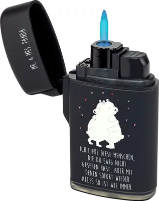 Produktbild von Mr. & Mrs. Panda sturmfeuerzeug Eisbär Umarmen - Schwarz - Geschenk, Lustige Sprüche, Feuerzeug, zigarettenanzünder, anzünder, Feuerzeuge, Gasfeuerzeug