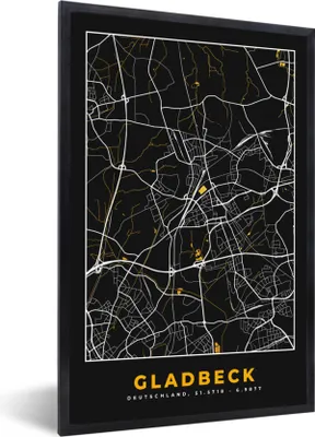 Produktbild von MuchoWow® Gerahmtes Poster Deutschland - Schwarz und Gold - Gladbeck - Stadtplan - Karte 60x90 cm - Poster mit Schwarzem Bilderrahmen Wandposter Rahmen Foto Bilder - Kunst