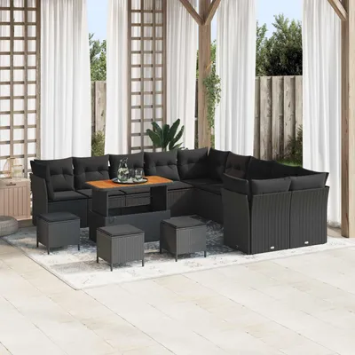 Immagine prodotto di Set da giardino composto da 14 pezzi, colore nero, in rattan sintetico