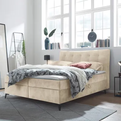 Produktbild von riess-ambiente Design Boxbett DECADENCIA 180x200cm champagner beige Samt mit Bettkasten Matratze Bett Polsterbett